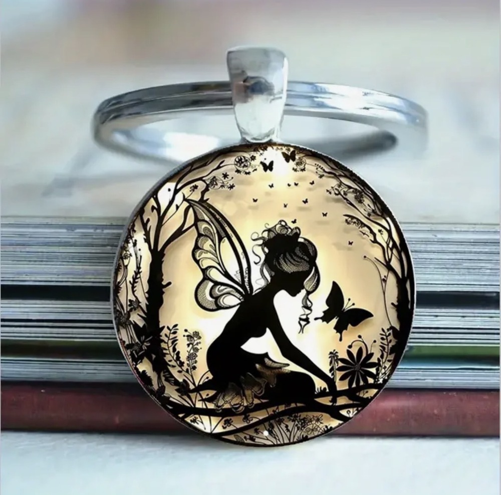 3/$25 Fairy Silhouette Butterfly Stainless Steel Keychain NEW